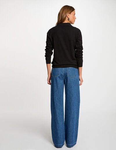Jersey cuello tipo polo negro mujer