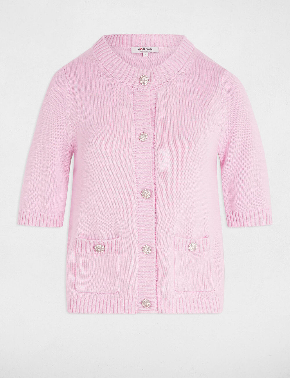 C&aacute;rdigan manga 3/4 rosa pastel mujer