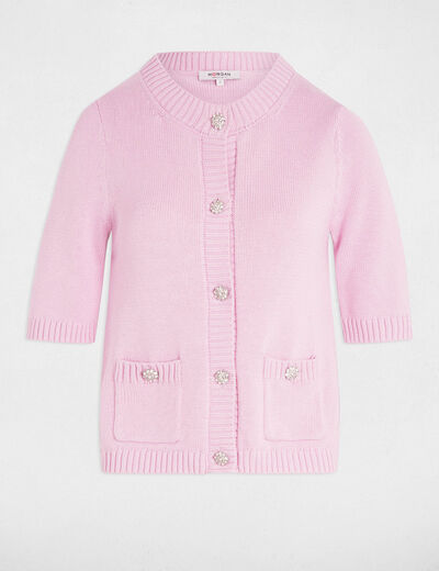 C&aacute;rdigan manga 3/4 rosa pastel mujer