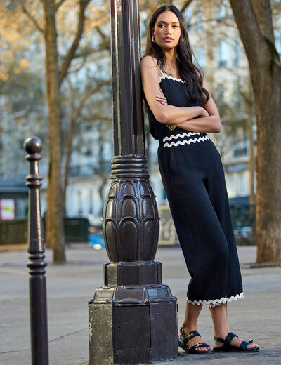 Pantal&oacute;n ancho 7/8 negro mujer