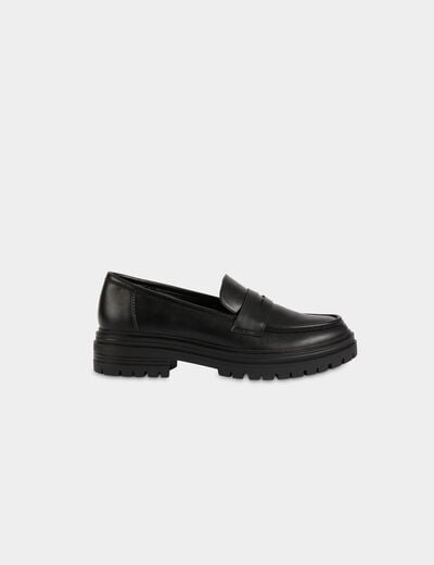 Mocasines con suela dentada negro mujer