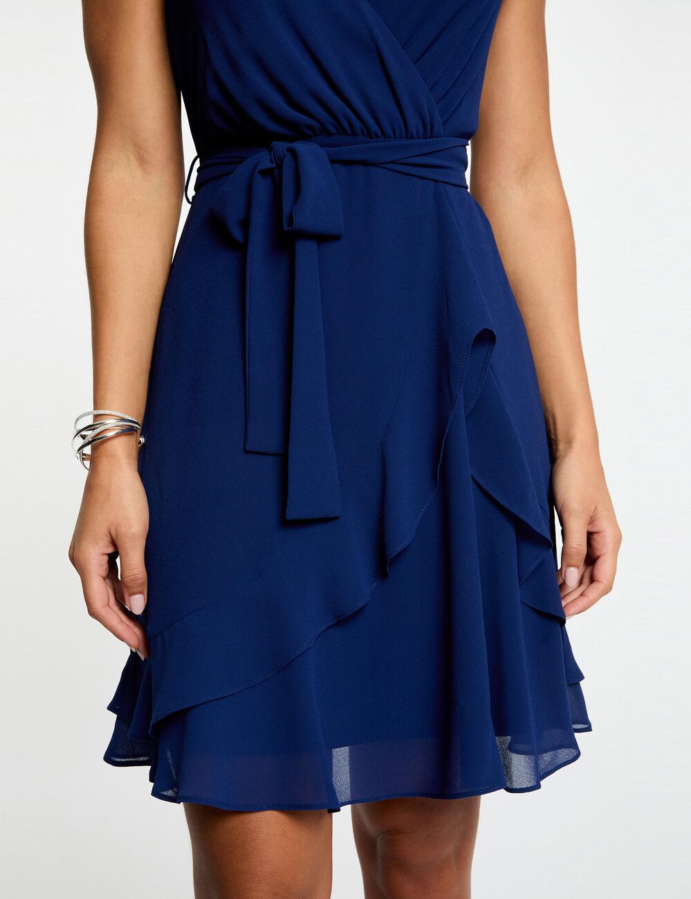 Vestido corto cruzado azul marino mujer