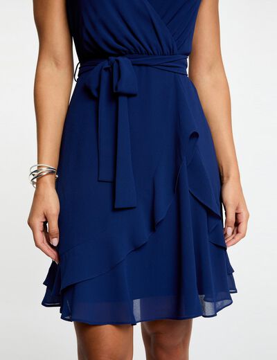 Vestido corto cruzado azul marino mujer