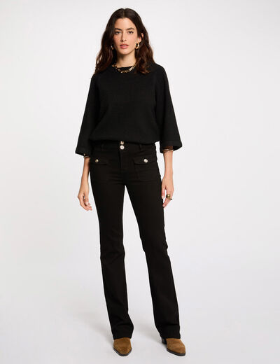 Vaquero boot-cut con bolsillos de solapa negro mujer