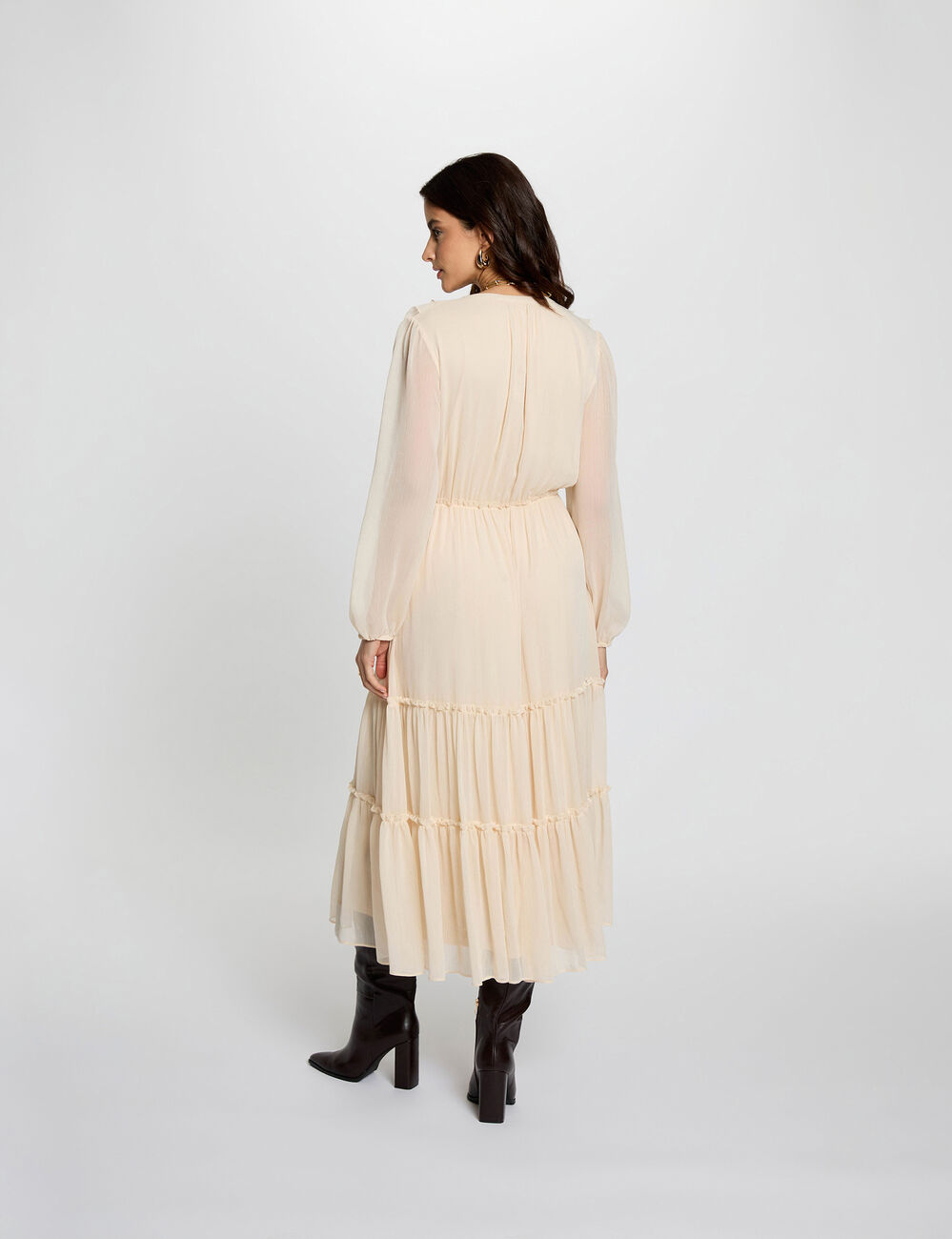Vestido largo fluido creme mujer