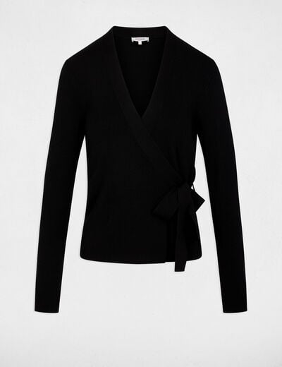 Jersey cruzado cuello en V negro mujer