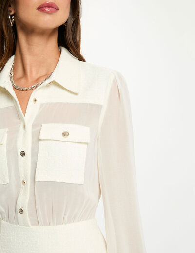 Vestido corto de tweed crudo mujer