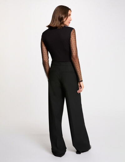 Body de encaje con escote en v negro mujer
