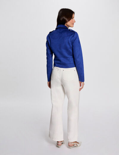 Chaqueta corta antelina azul eléctrico mujer