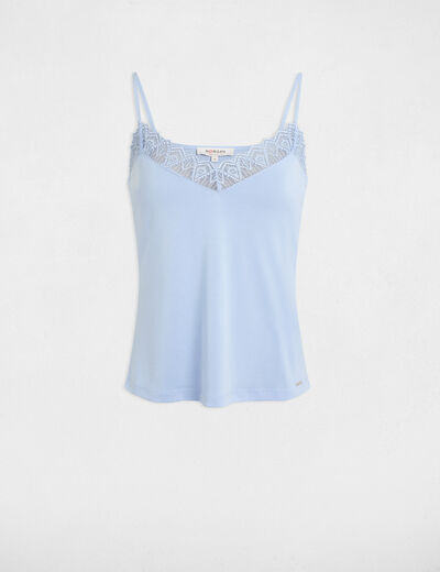 Top con encaje azul cielo mujer