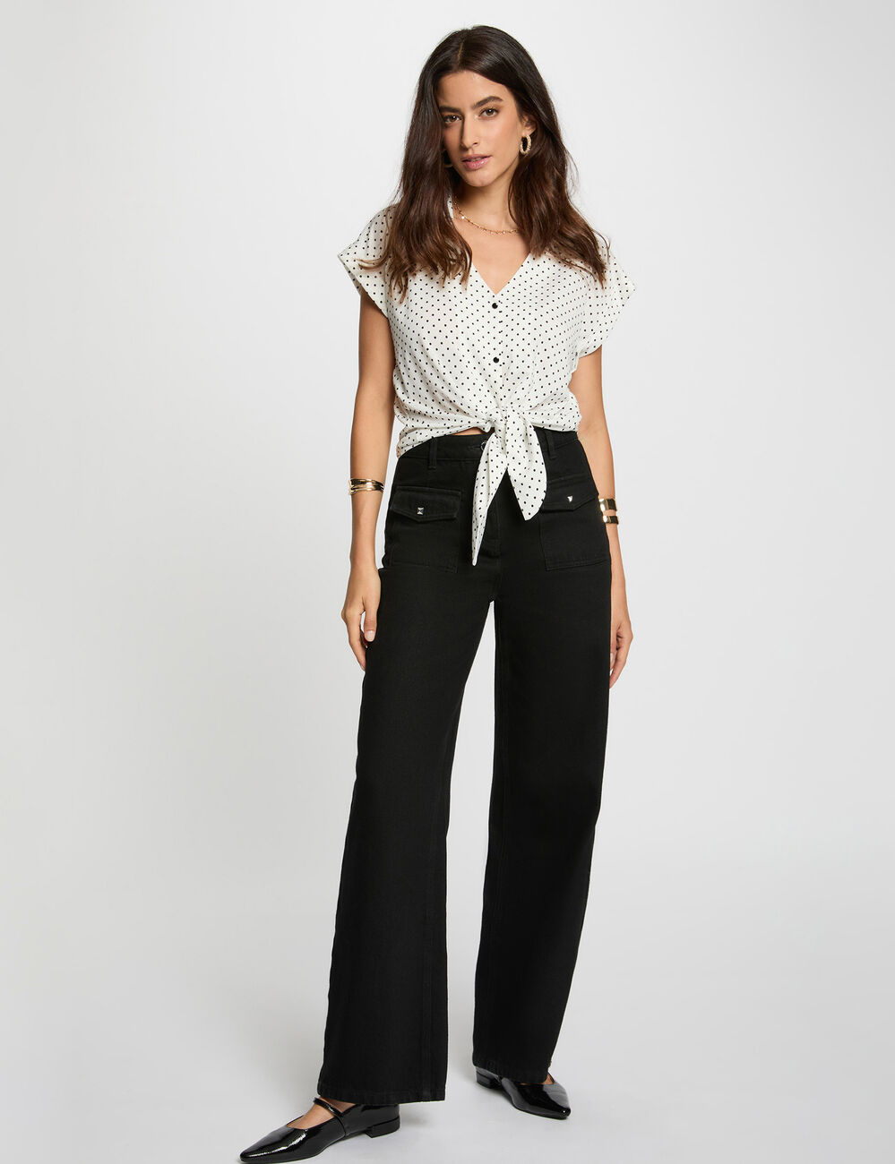 Camisa cropped con escote en V blanco mujer