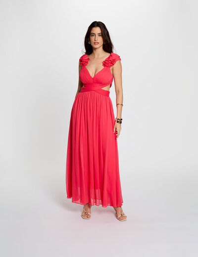 Vestido largo recto holgado rojo coral mujer