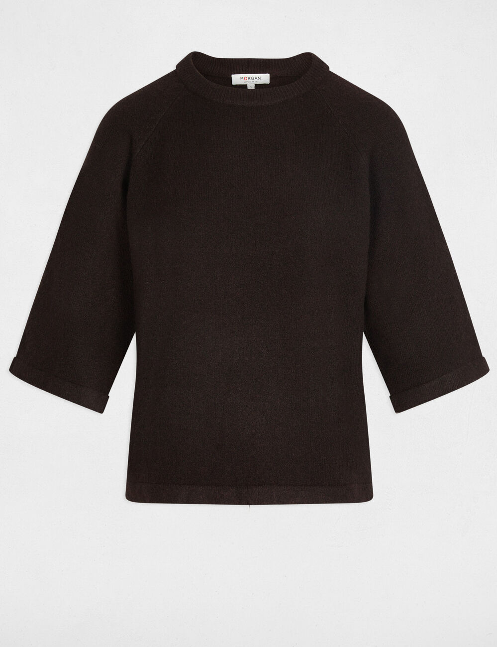 Jersey extragrande manga 3/4 marr&oacute;n oscuro mujer