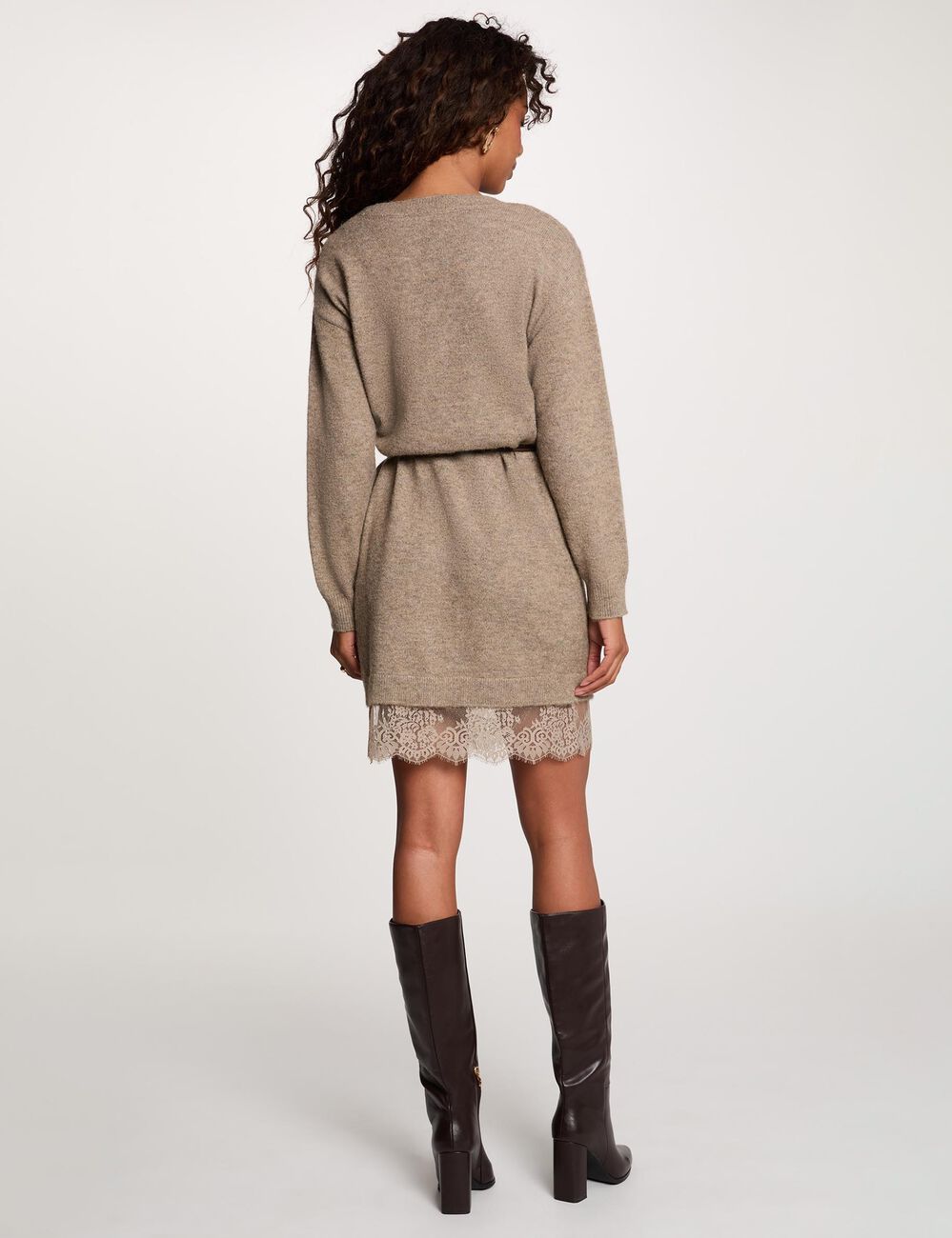 Vestido de punto con cuello en v topo mujer