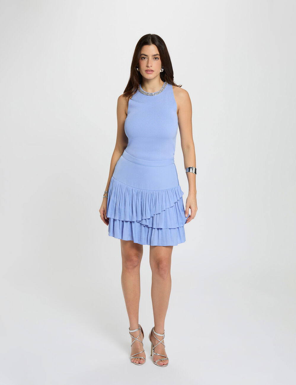 Falda corta ajustada azul mujer