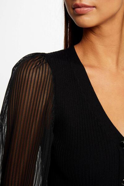 Jersey manga larga con encaje negro mujer