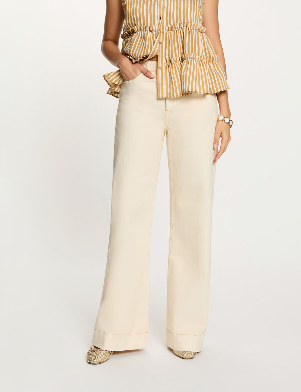 Vaquero ancho beige mujer