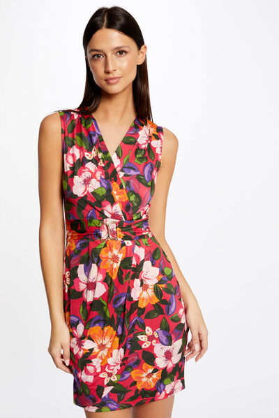 Vestido ajustado drapeado estampado multicolor mujer