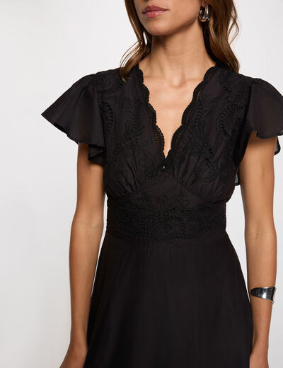 Vestido largo bordado negro mujer