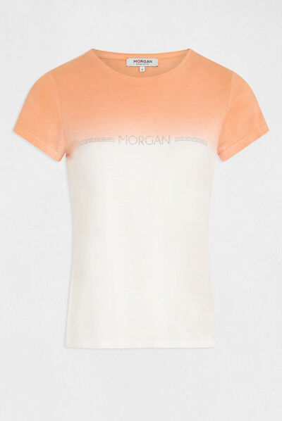 Camiseta de manga corta con mensaje multicolor mujer