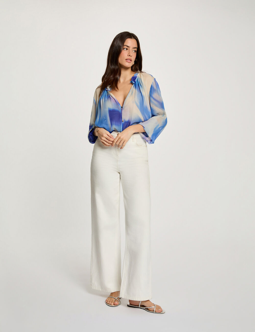 Camisa fluida entallada multicolor mujer