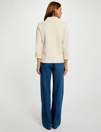 Jersey corto con cuello vuelto marfil mujer