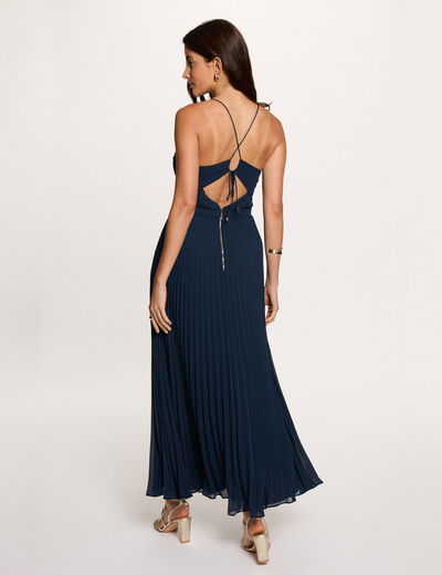 Vestido largo espalda abierta azul marino mujer