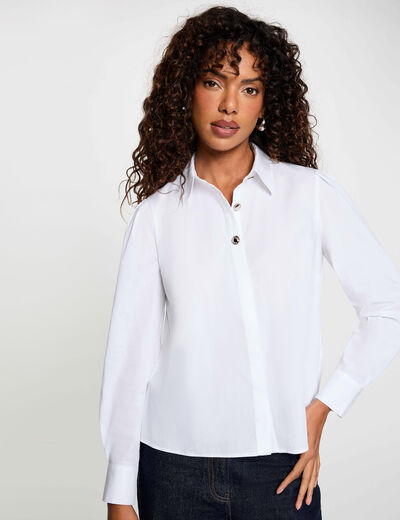 Camisa con cuello vuelto blanco mujer