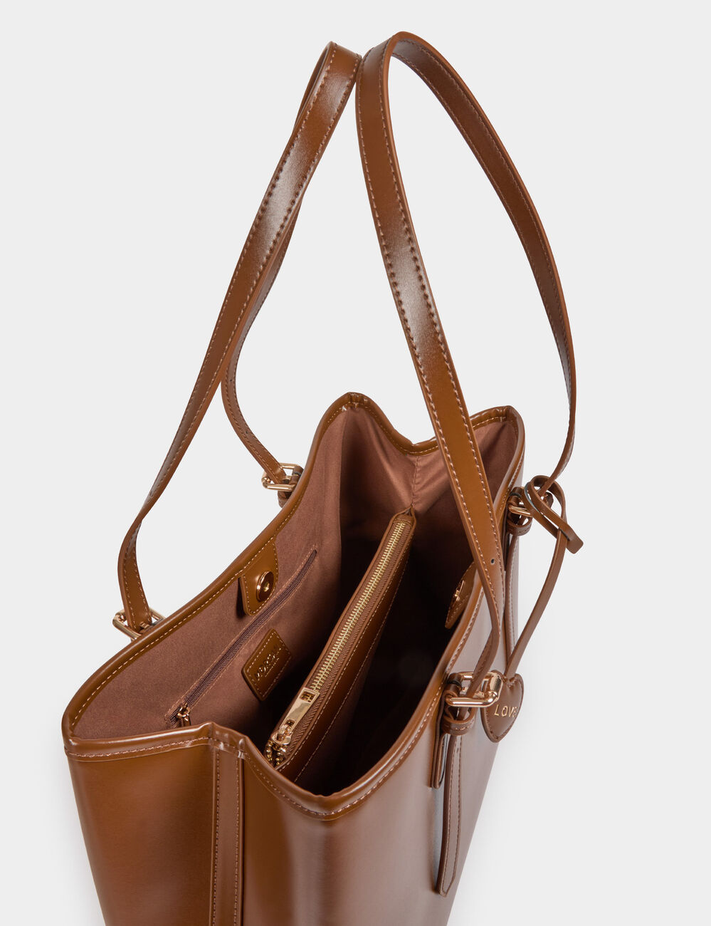 Bolso tote de piel sint&eacute;tica marr&oacute;n mujer