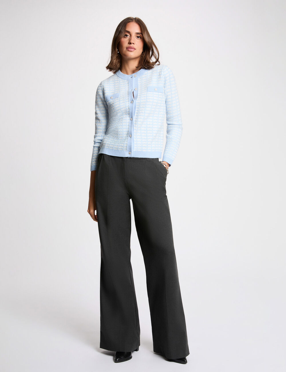 C&aacute;rdigan ajustado jacquard azul cielo mujer
