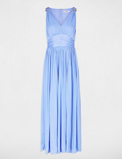Vestido largo con cuello en V azul mujer