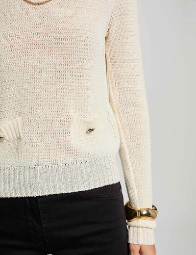 Jersey calado cuello redondo marfil mujer