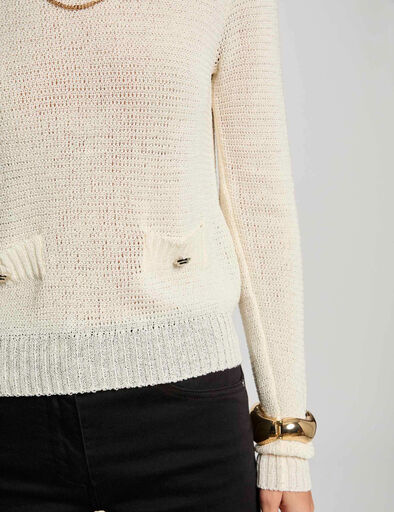 jersey calado cuello redondo marfil mujer Jersey calado cuello redondo marfil mujer