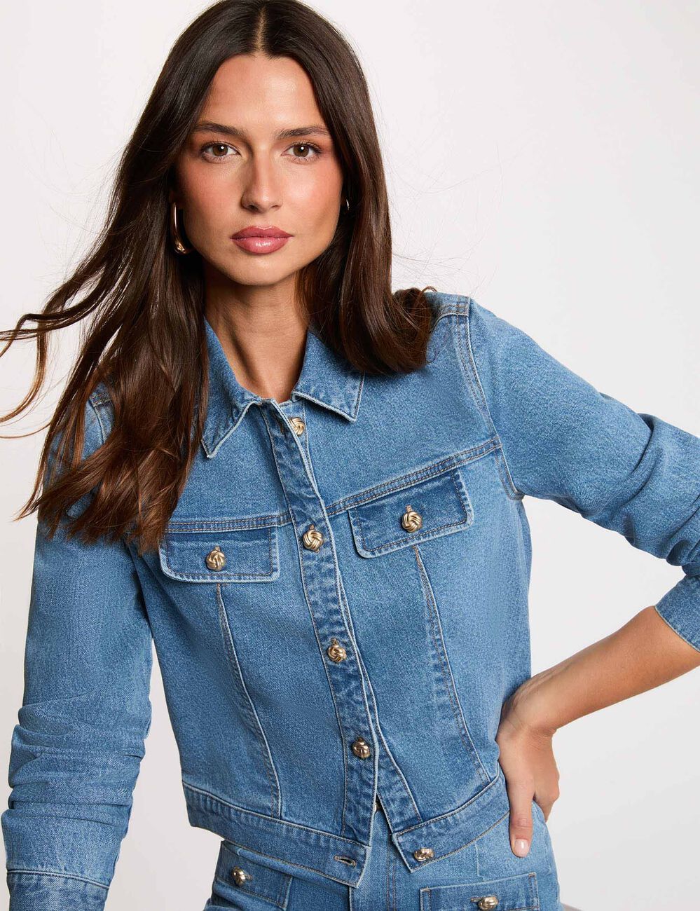 Chaqueta vaquera corta denim stone mujer