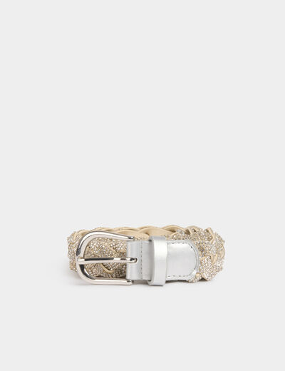 Cinturón trenzado con strass couleur argent mujer