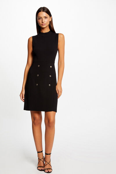 Vestido de punto entallado con encaje negro mujer