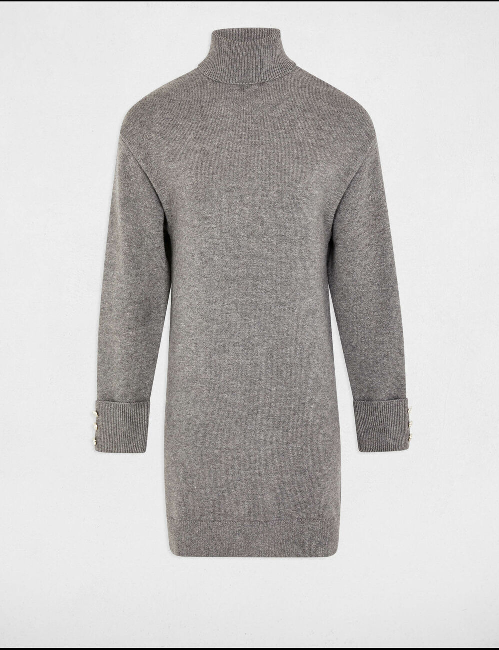 Vestido punto corto recto gris claro mujer