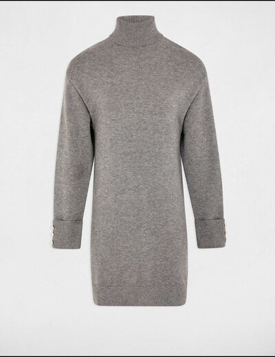Vestido punto corto recto gris claro mujer