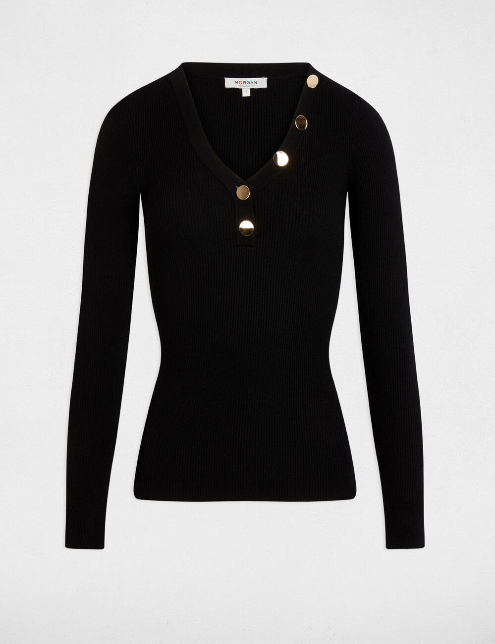 Jersey de manga larga punto fino botones negro mujer