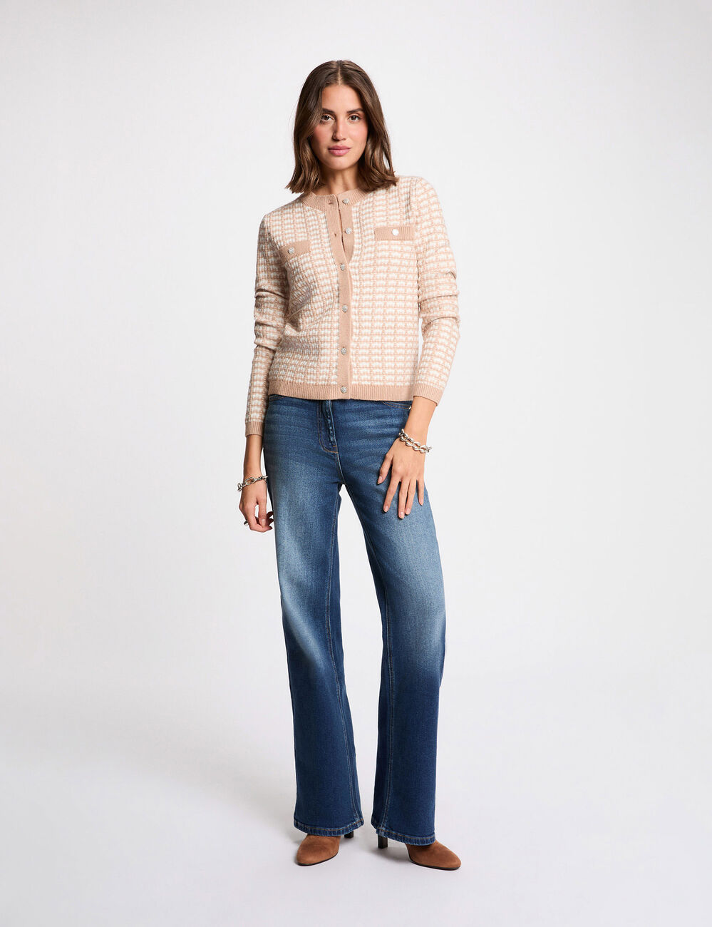 C&aacute;rdigan ajustado jacquard topo mujer
