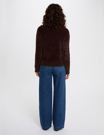 Jersey corto ajustado marr&oacute;n oscuro mujer