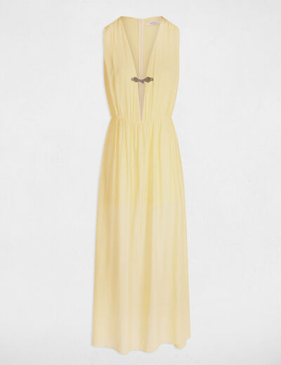 Vestido largo recto amarillo pastel mujer