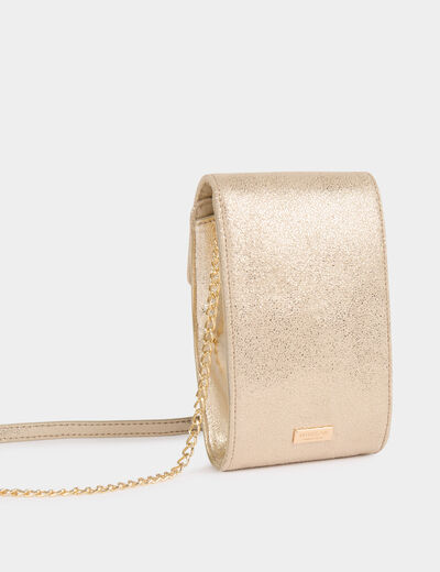 Bolso para teléfono metalizado amarillo oro mujer