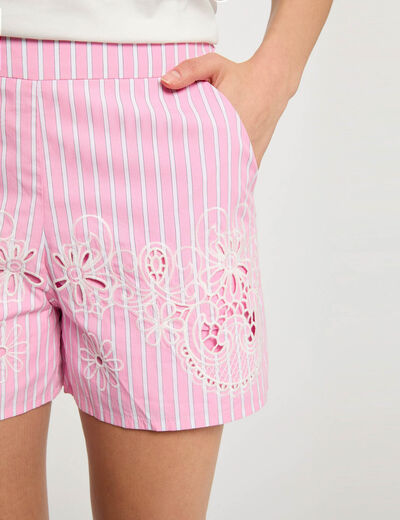 Pantal&oacute;n corto de cintura alta rosa mujer