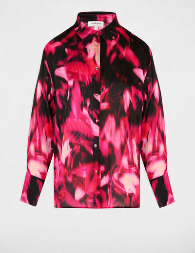 Camisa satinada con cuello abierto multicolor mujer