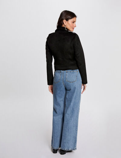 Chaqueta corta antelina negro mujer