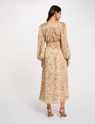 Vestido largo con mangas abullonadas multicolor mujer