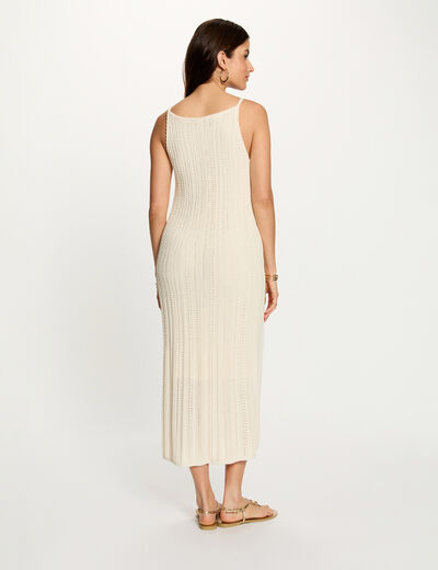 Vestido de punto bordado marfil mujer