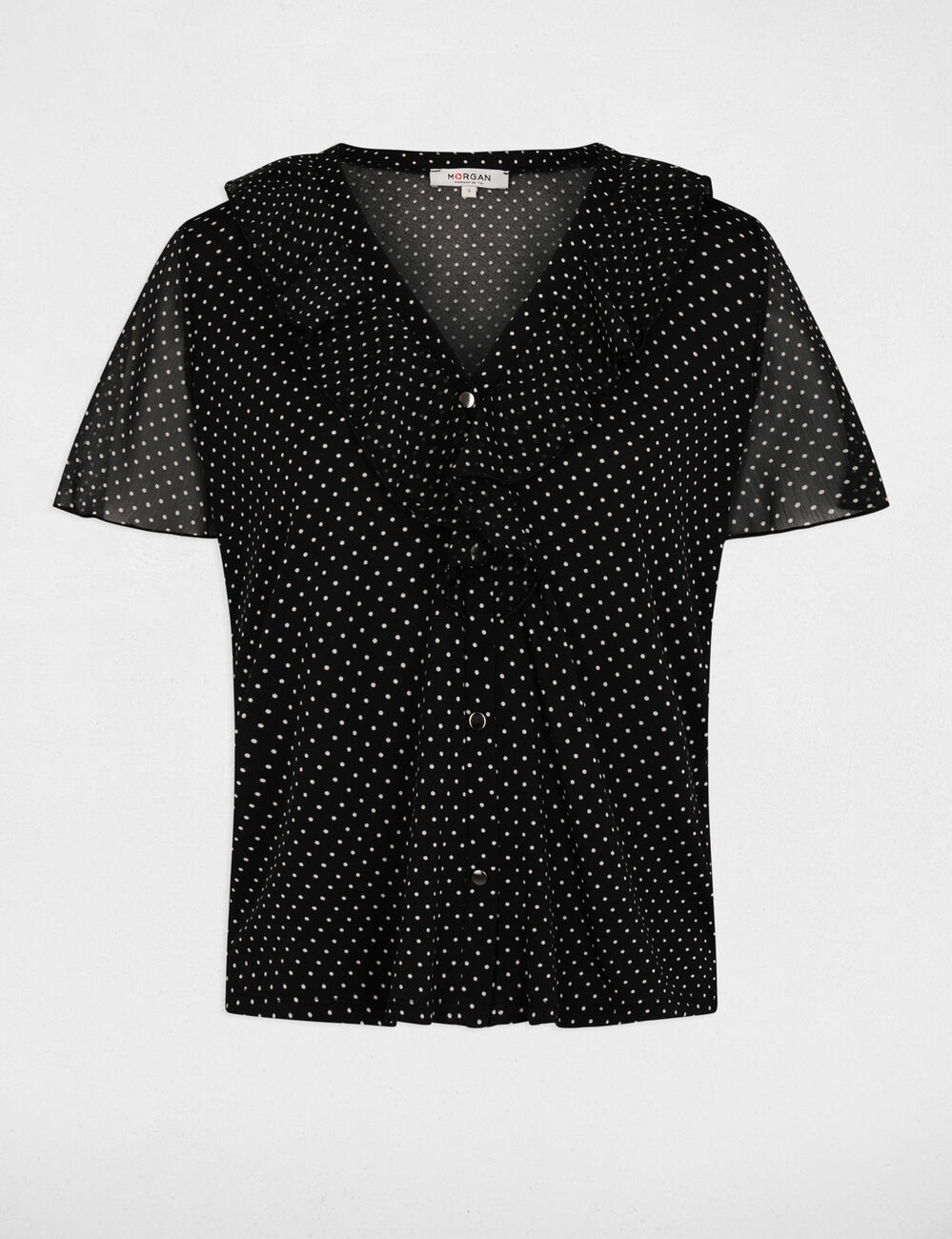 Blusa de gasa con cuello en V negro mujer