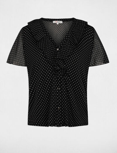 Blusa de gasa con cuello en V negro mujer